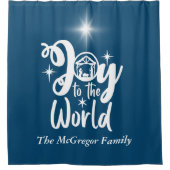 クリスマス出生ジョイへワールドブルー&ホワイト シャワーカーテン (正面)