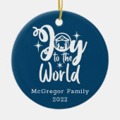 クリスマス出生ジョイへワールドブルー&ホワイト セラミックオーナメント (正面)