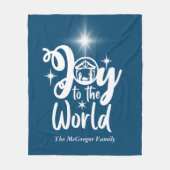 クリスマス出生ジョイへワールドブルー&ホワイト フリースブランケット (正面)