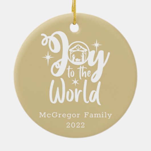 クリスマス出生ジョイへ世界金ゴールド&ホワイト セラミックオーナメント (裏面)