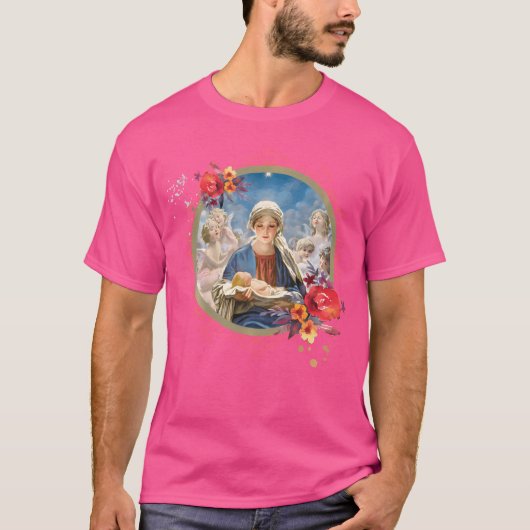 クリスマス出生スター賛美ママリーイエス Tシャツ (正面)