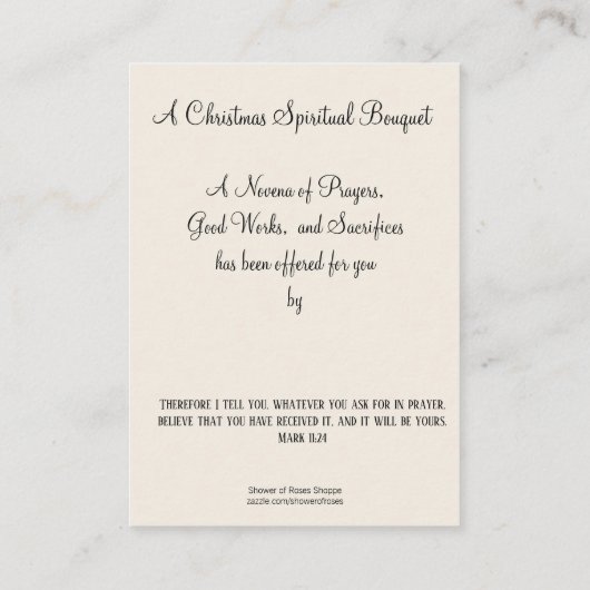 クリスマス出生スピリチュアルブーケホーリーカード 名刺 (裏面)