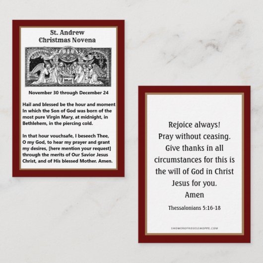 クリスマス出生セント・アンドリュー・ノヴェナ祈りの言葉カード ノートカード (正面/裏面)