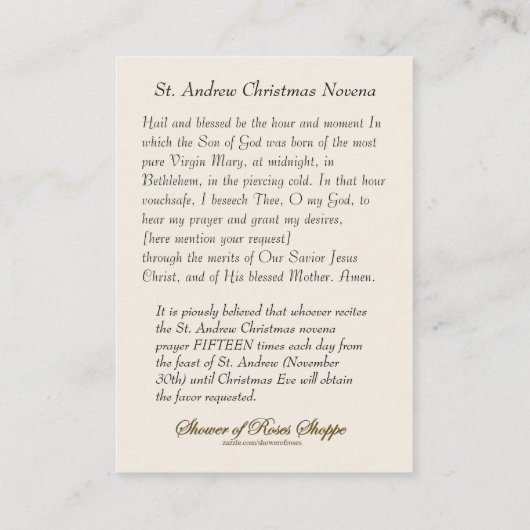 クリスマス出生ノヴェナイエズメリーホリーカード 名刺 (裏面)