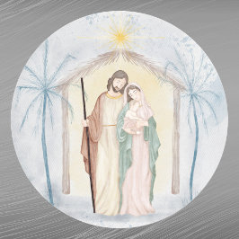 クリスマス出生パームツリーズウォーターカラー ラウンドシール