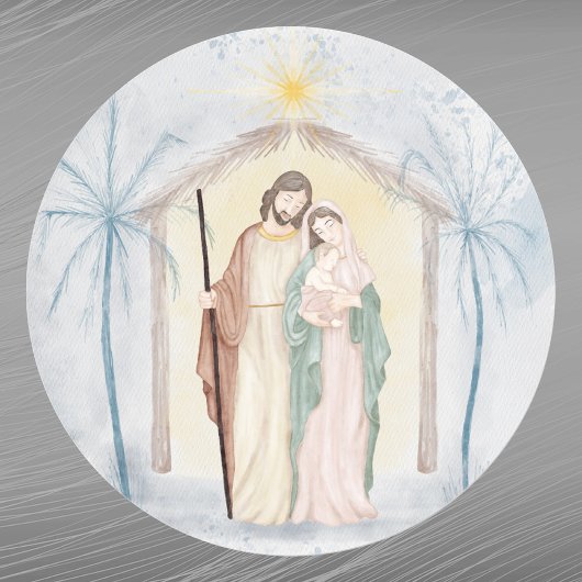 クリスマス出生パームツリーズウォーターカラー ラウンドシール