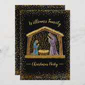 クリスマス出生ブラック金ゴールドホリデーパーティー 招待状 (正面/裏面)