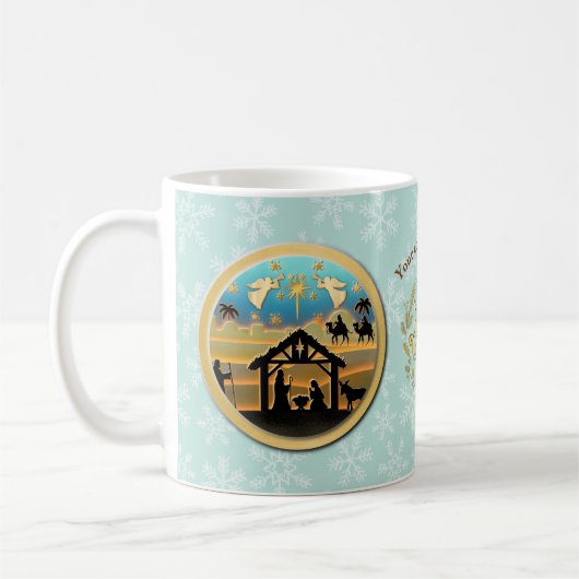 クリスマス出生ベビーイエスインマンガーシーン コーヒーマグカップ (左)