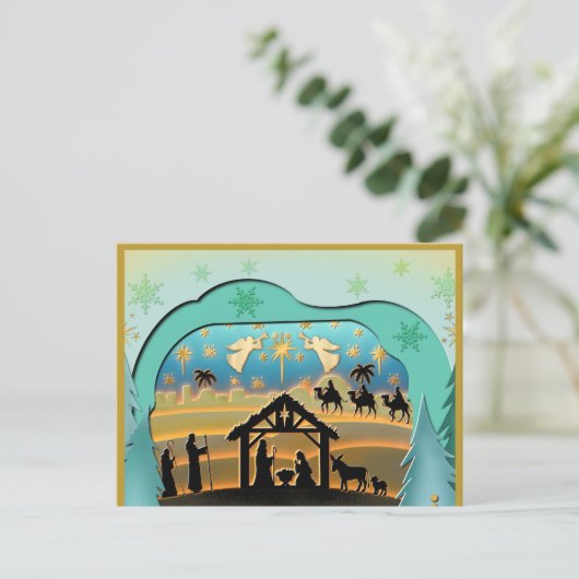クリスマス出生ベビーイエスインマンガーシーン シーズンポストカード (スタンド正面)