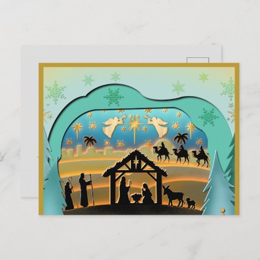クリスマス出生ベビーイエスインマンガーシーン シーズンポストカード (正面/裏面)