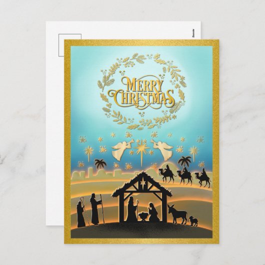 クリスマス出生ベビーイエスインマンガーシーン シーズンポストカード (正面/裏面)