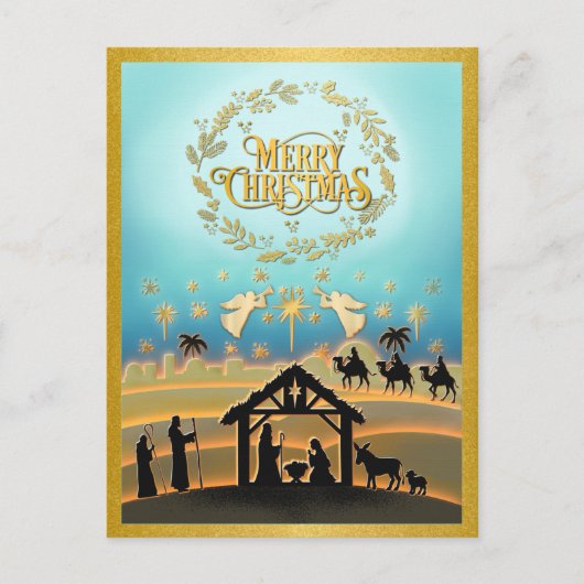 クリスマス出生ベビーイエスインマンガーシーン シーズンポストカード (正面)