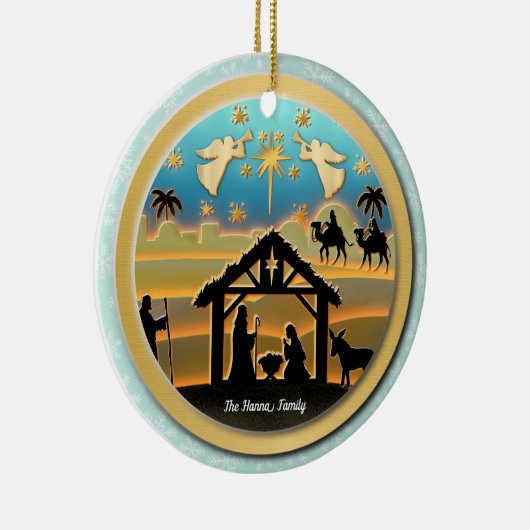 クリスマス出生ベビーイエスインマンガーシーン セラミックオーナメント (右)
