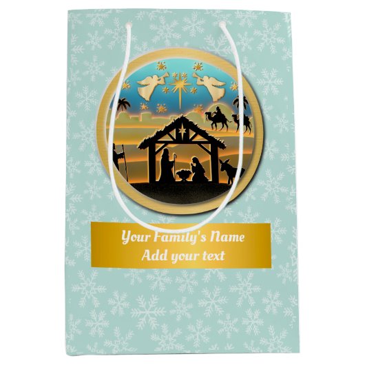 クリスマス出生ベビーイエスインマンガーシーン ミディアムペーパーバッグ (正面)