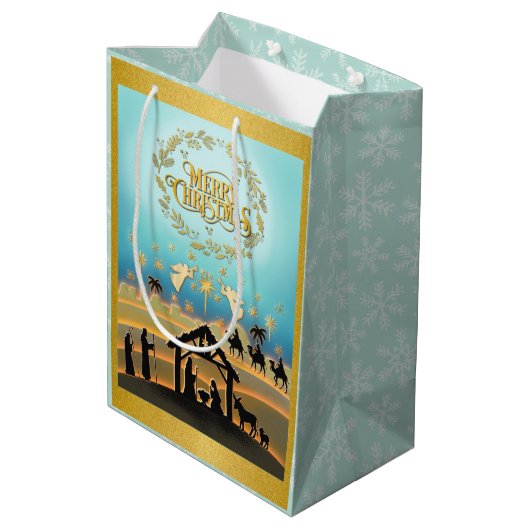 クリスマス出生ベビーイエスインマンガーシーン ミディアムペーパーバッグ (裏面アングル)