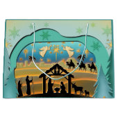 クリスマス出生ベビーイエスインマンガーシーン ラージペーパーバッグ (正面)