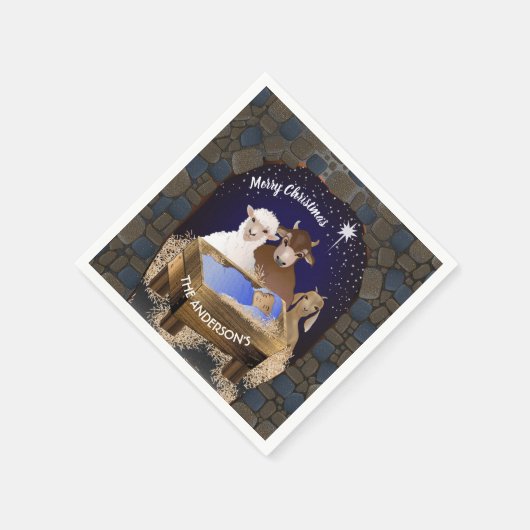 クリスマス出生ベビーイエス スタンダードカクテルナプキン (角)