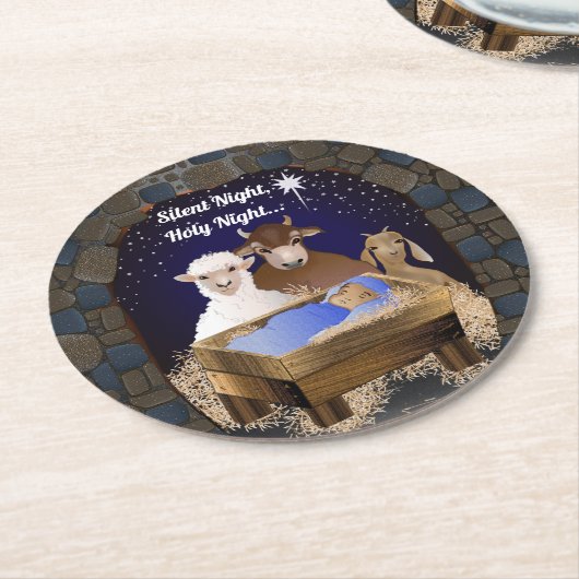 クリスマス出生ベビーイエス ラウンドペーパーコースター (アングル)