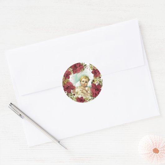 クリスマス出生ベビーイエズスフローラ宗教 ラウンドシール (封筒)