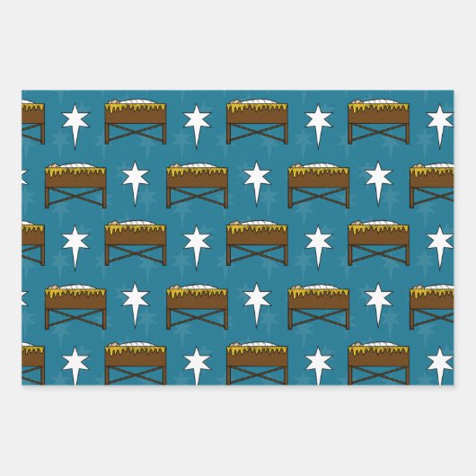 クリスマス出生ベビーイエズマンガーパターン ラッピングペーパーシート (正面)