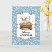 クリスマス出生ペンブロークウェルシュコーギー(赤1)おもしろい カード (黄色い花)