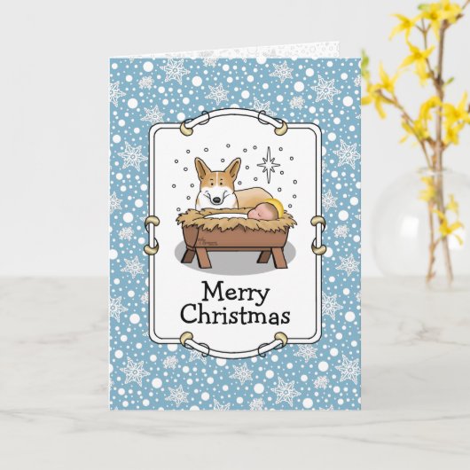 クリスマス出生ペンブロークウェルシュコーギー（赤1）おもしろい カード (黄色い花)