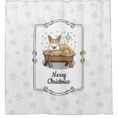 クリスマス出生ペンブロークウェルシュコーギー(赤1)おもしろい シャワーカーテン (正面)