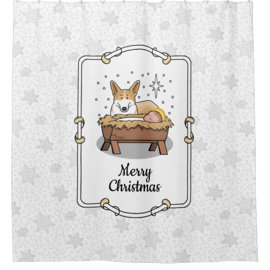 クリスマス出生ペンブロークウェルシュコーギー（赤1）おもしろい シャワーカーテン (正面)