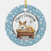 クリスマス出生ペンブロークウェルシュコーギー(赤1)おもしろい セラミックオーナメント (正面)