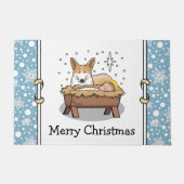 クリスマス出生ペンブロークウェルシュコーギー(赤1)おもしろい ドアマット (正面)