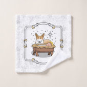 クリスマス出生ペンブロークウェルシュコーギー（赤1）おもしろい バスタオルセット (ウォッシュタオル)