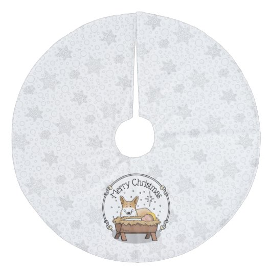 クリスマス出生ペンブロークウェルシュコーギー(赤1)おもしろい フリース ツリースカート (正面)