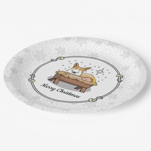 クリスマス出生ペンブロークウェルシュコーギー(赤1)おもしろい ペーパープレート (アングル)