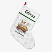 クリスマス出生ペンブロークウェルシュコーギー(赤1)おもしろい ラージクリスマスストッキング (正面 (吊り時))