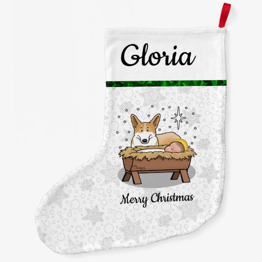クリスマス出生ペンブロークウェルシュコーギー(赤1)おもしろい ラージクリスマスストッキング (裏面)
