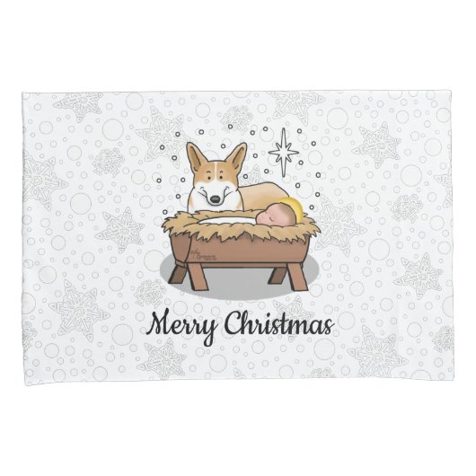 クリスマス出生ペンブロークウェルシュコーギー(赤1)おもしろい 枕カバー (正面右)