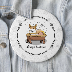クリスマス出生ペンブロークウェルシュコーギー(赤1)おもしろい 缶バッジ
