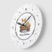 クリスマス出生ペンブロークウェルシュコーギー(red1)おもしろい ラージ壁時計 (傾斜)