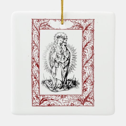 クリスマス出生マドンナとチャイルドホリーセラミック セラミックオーナメント (裏面)