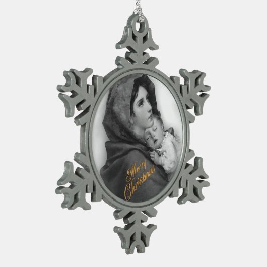 クリスマス出生マドンナと子供オーナメント スノーフレークピューターオーナメント (左)