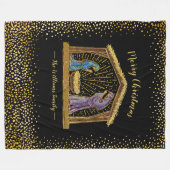 クリスマス出生マネージャー金ゴールドブラックファミリー名 フリースブランケット (正面(横))