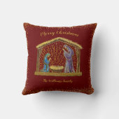 クリスマス出生マネージャー金ゴールドレッドファミリー名 クッション (裏面)
