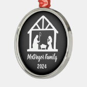 クリスマス出生マンガーファミリー名&年 メタルオーナメント (左)