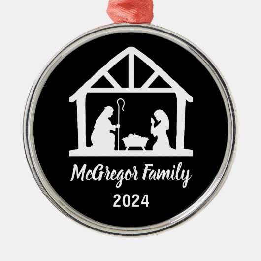 クリスマス出生マンガーファミリー名&年 メタルオーナメント (正面)