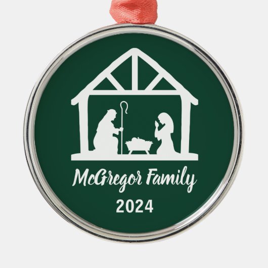 クリスマス出生マンガーファミリー名&年 メタルオーナメント (正面)