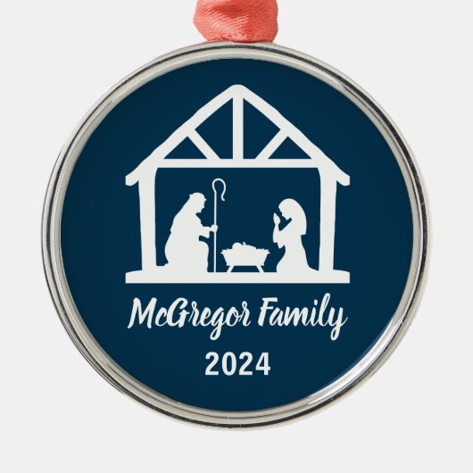 クリスマス出生マンガーファミリー名&年 メタルオーナメント (正面)