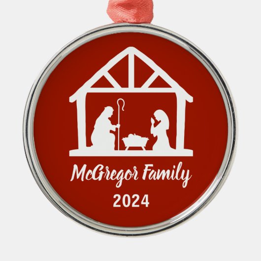 クリスマス出生マンガーファミリー名&年 メタルオーナメント (正面)