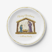 クリスマス出生マンジャー金ゴールドタイポグラフィ ペーパープレート (正面)