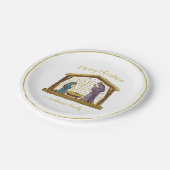 クリスマス出生マンジャー金ゴールドタイポグラフィ ペーパープレート (アングル)