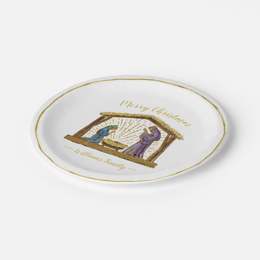 クリスマス出生マンジャー金ゴールドタイポグラフィ ペーパープレート (アングル)